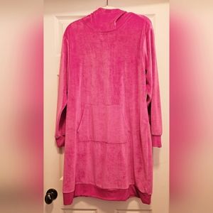 Velour Pink Hooded Sweatshirt Dress